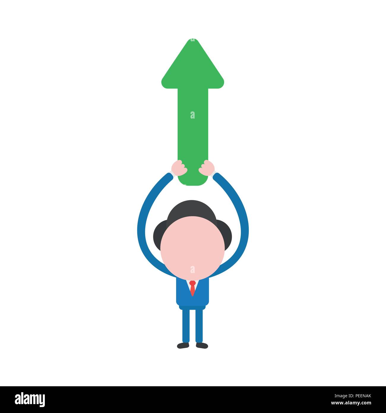 Vector illustration of businessman character holding up green arrow ...