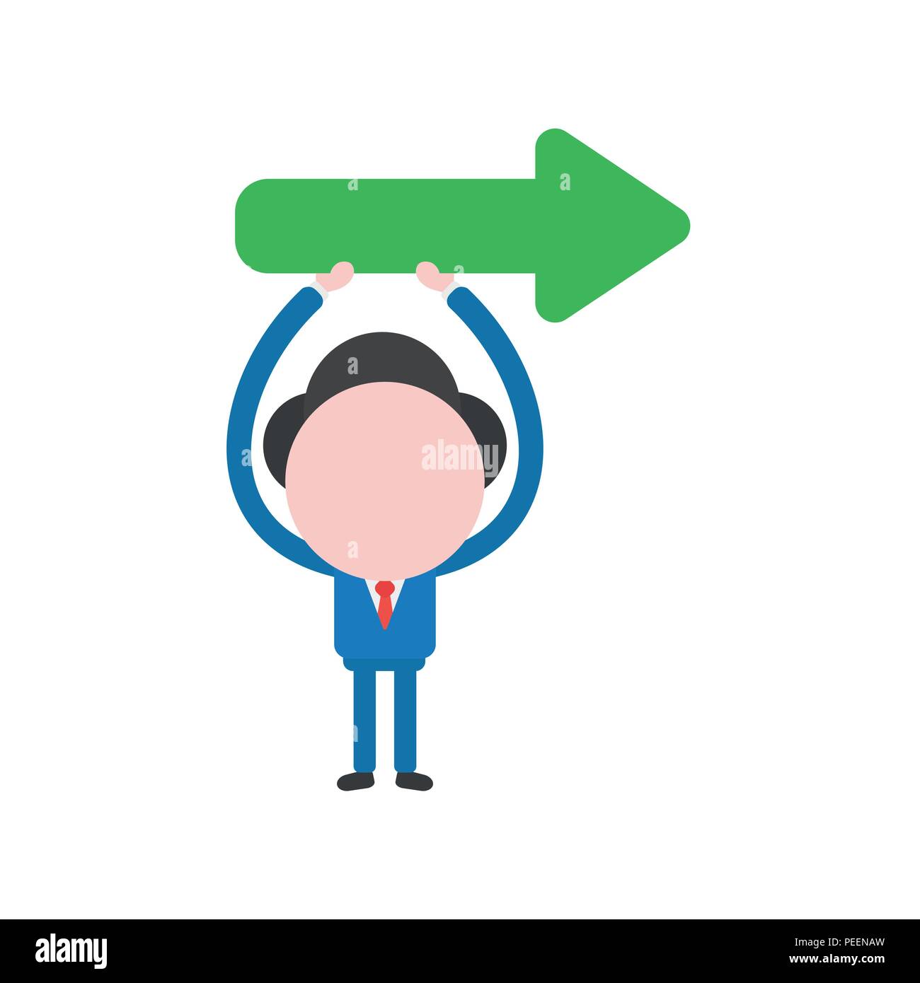 Vector illustration of businessman character holding up green arrow ...