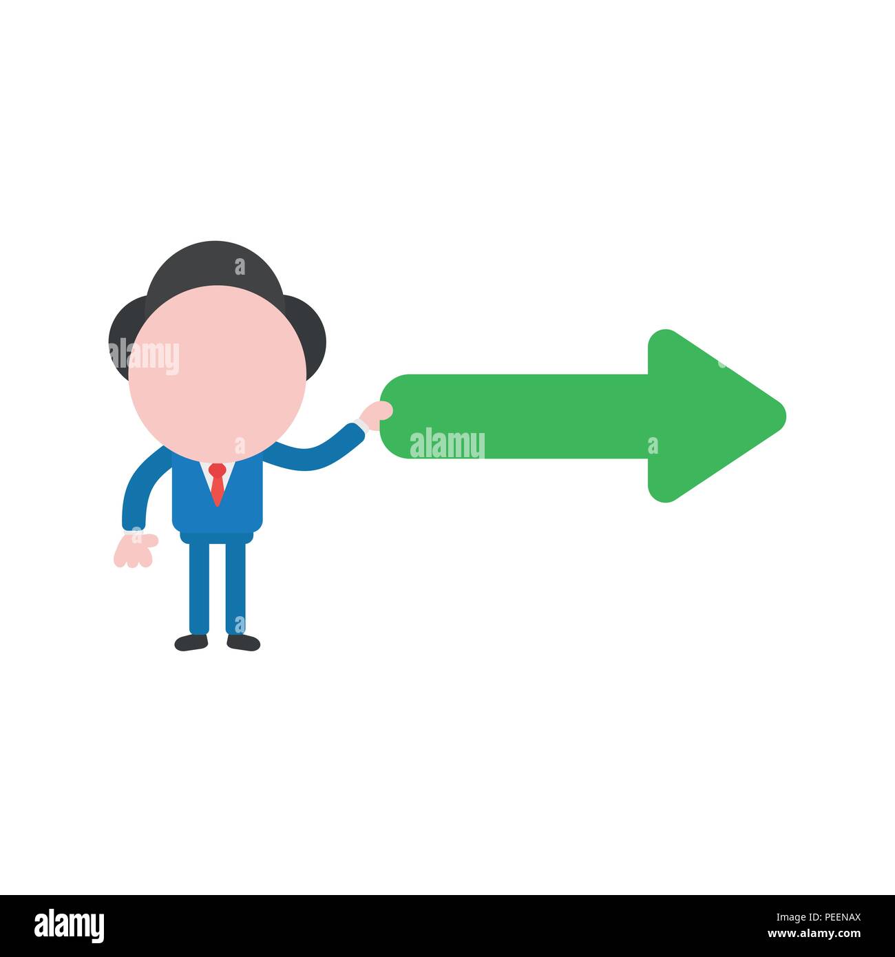 Vector illustration of businessman character holding green arrow icon ...