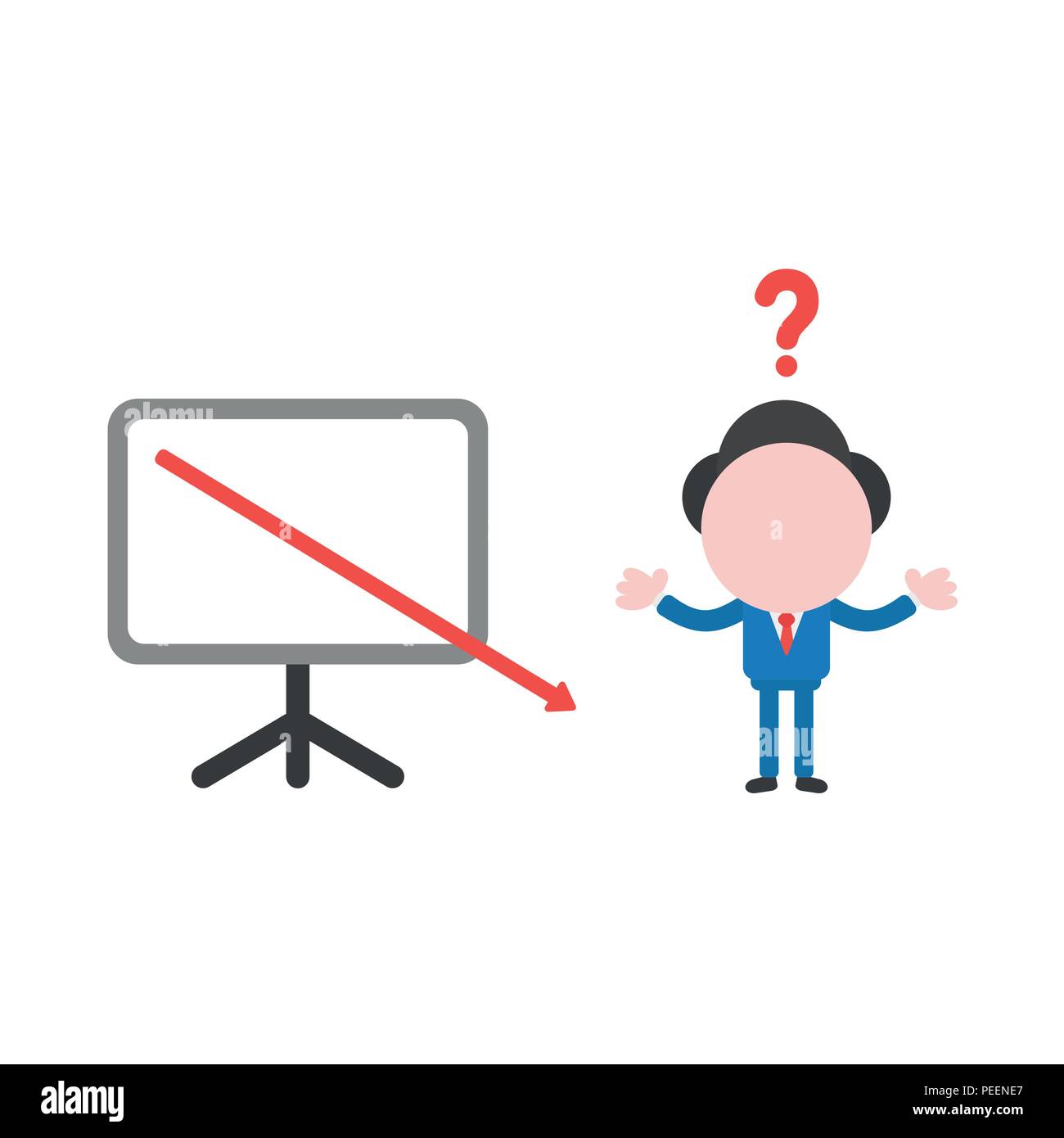 Vector illustration of confused businessman character with red arrow ...