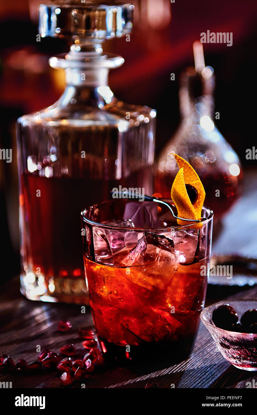 Alcoholic cocktail with rum, pomegranate juice and grenadine syrup Stock Photo