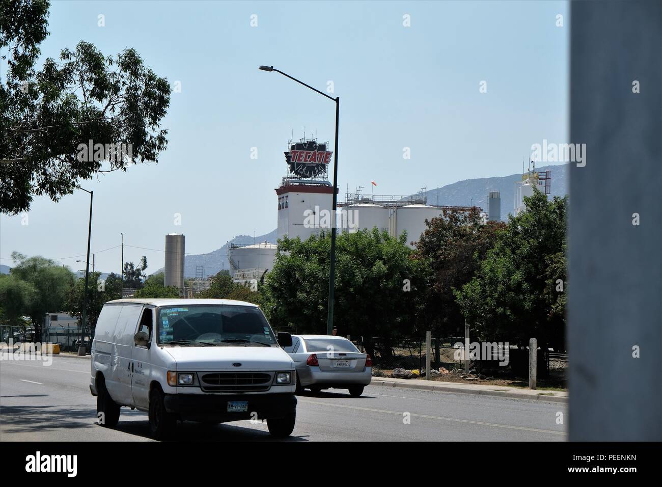 Tecate brewery from a distance in Tecate, Baja California, Mexico. Stock Photo