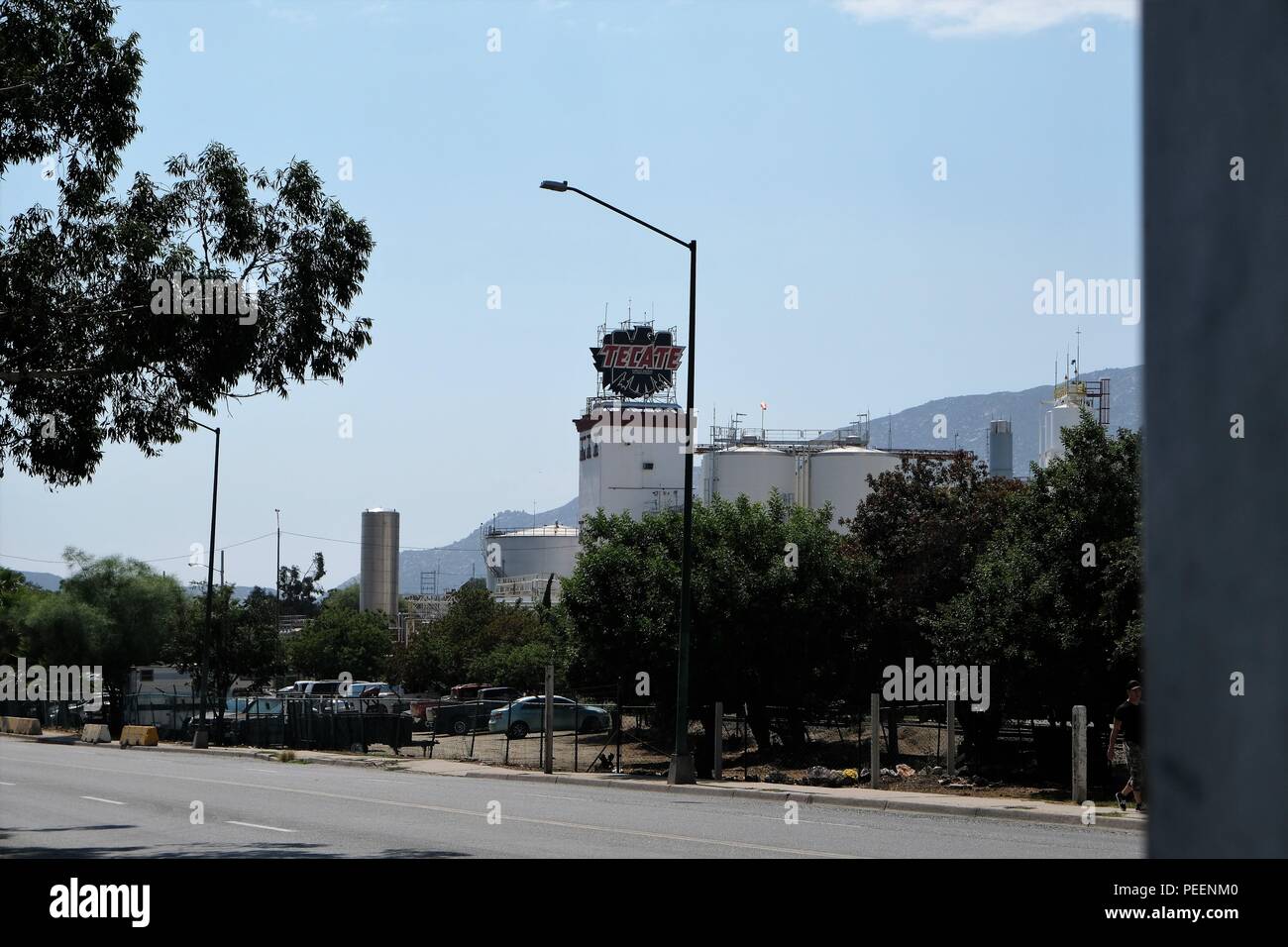 Tecate brewery from a distance in Tecate, Baja California, Mexico. Stock Photo