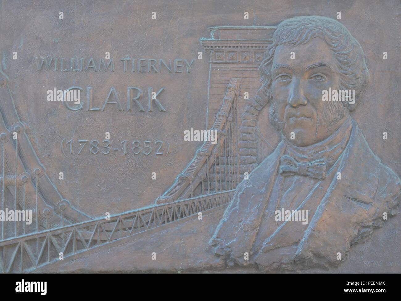 Plaque commemorating William Tierney Clark for designing Chain Bridge