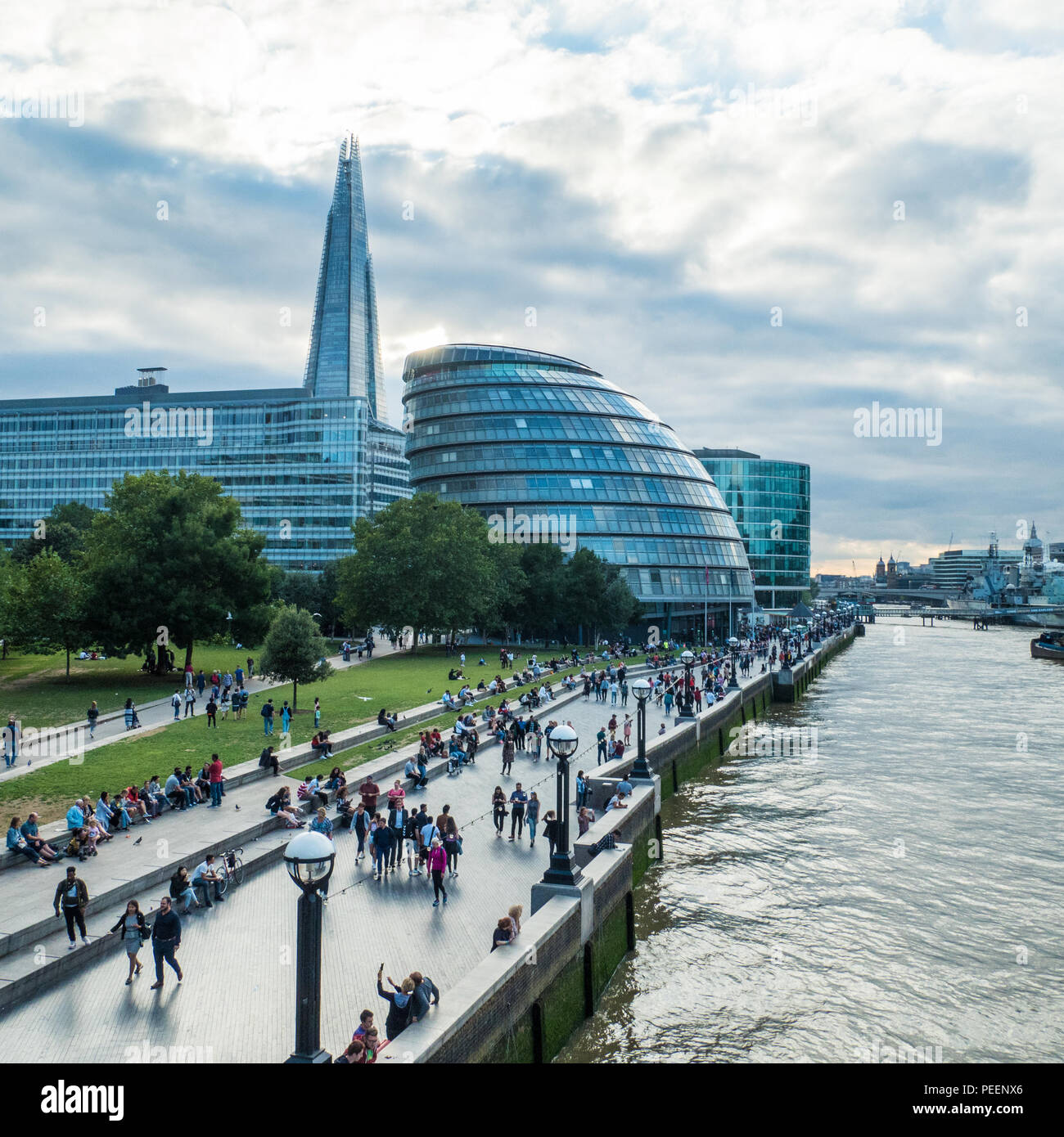 Modern architecture including The Shard (of Glass) Skycraper in the Southwark area on the South bank of the River Thames, London Stock Photo
