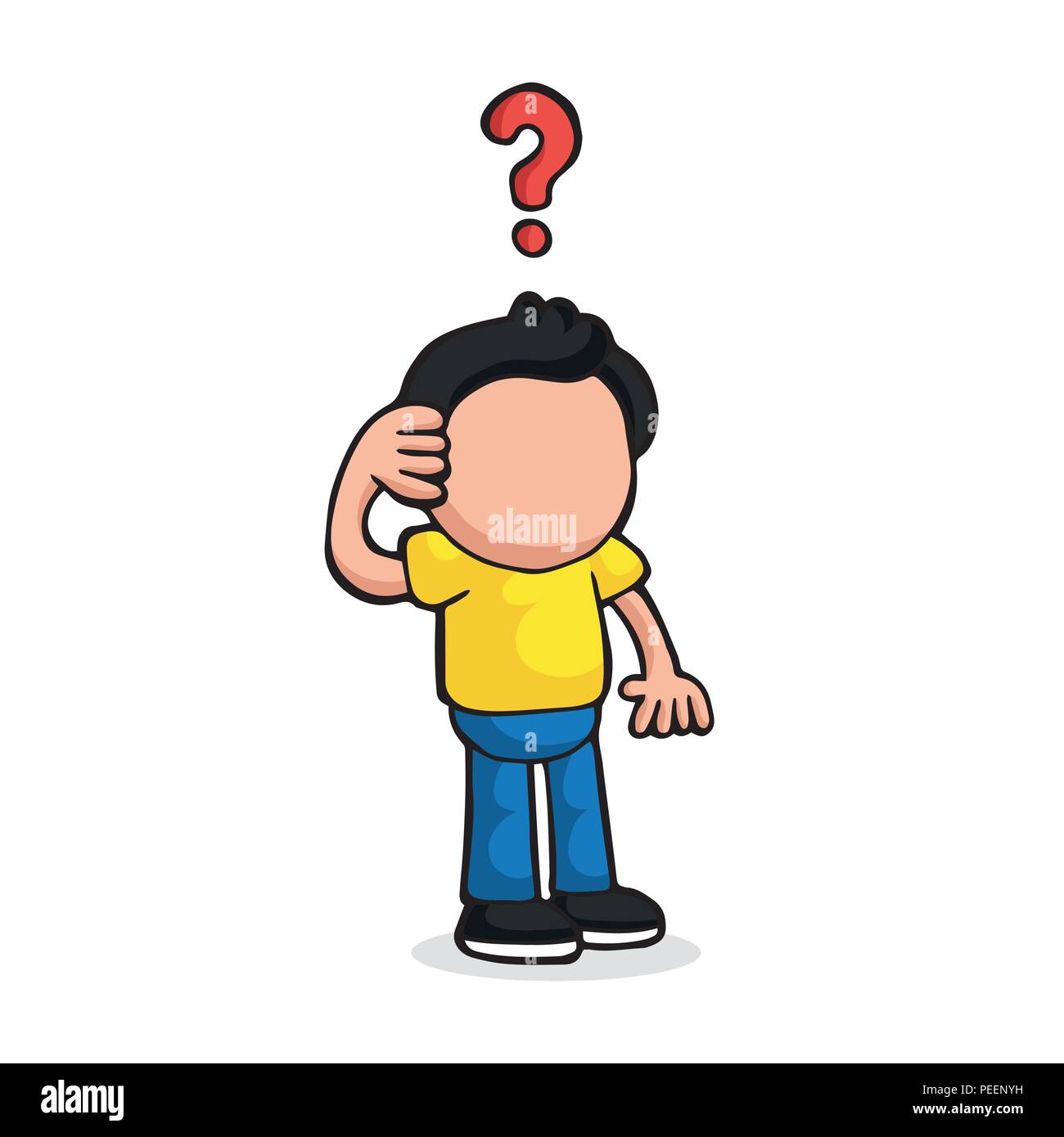 Vector hand-drawn cartoon illustration of confused man thinking with  question mark Stock Vector Image & Art - Alamy