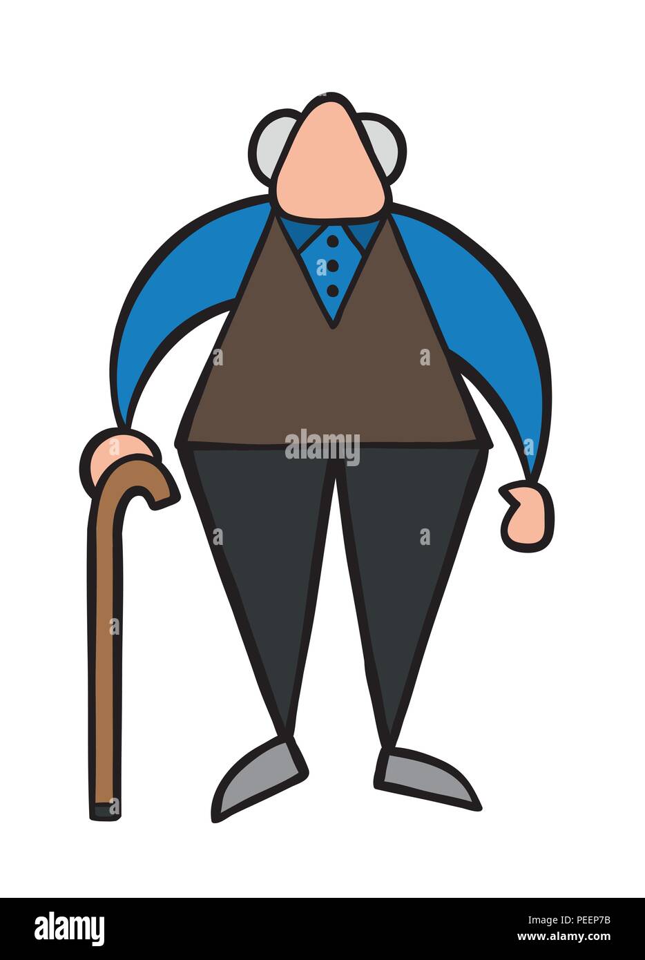 Vector illustration cartoon old man standing with wooden walking stick ...