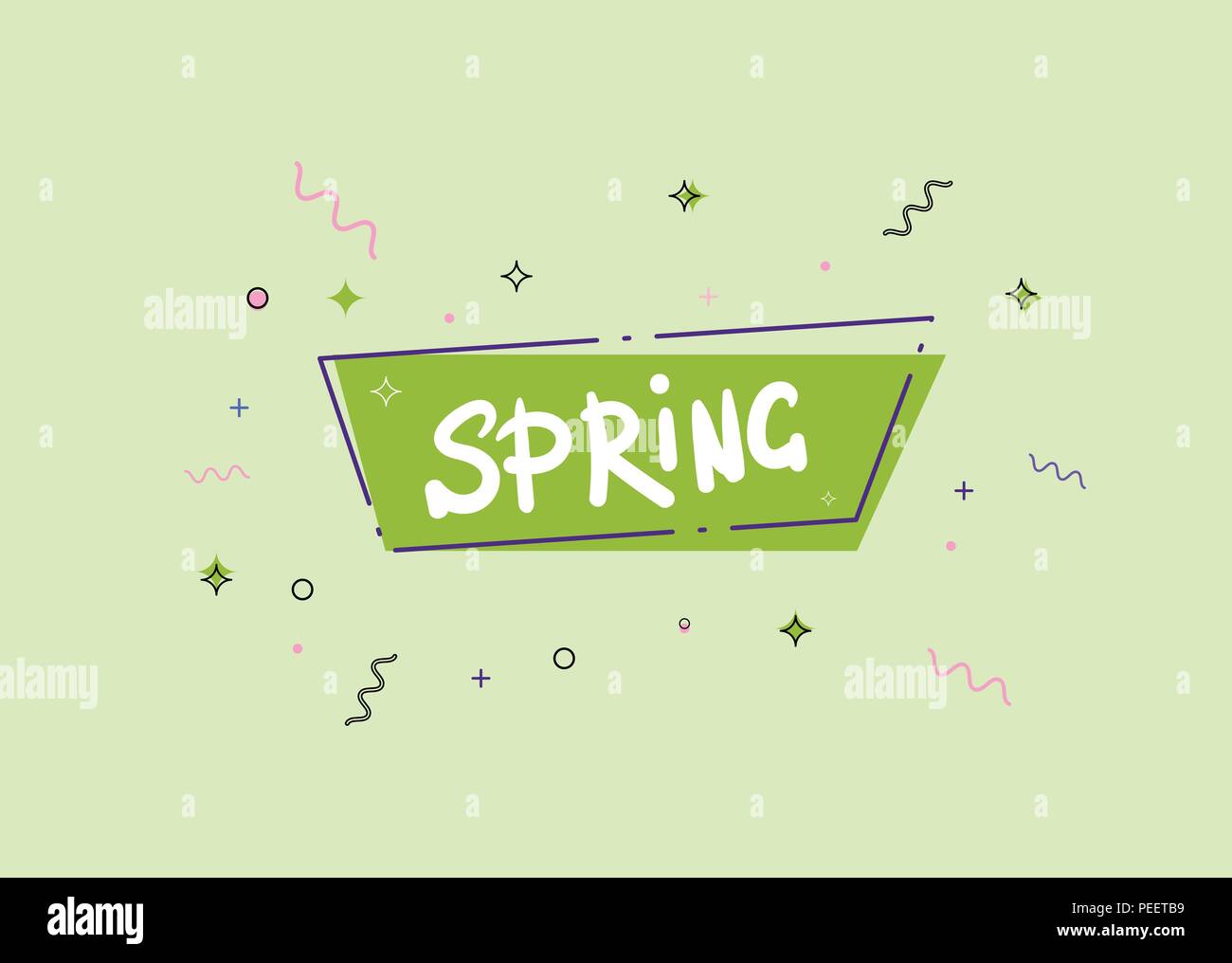 Spring geometric vivid banner. Handwritten lettering. Memphis style ...