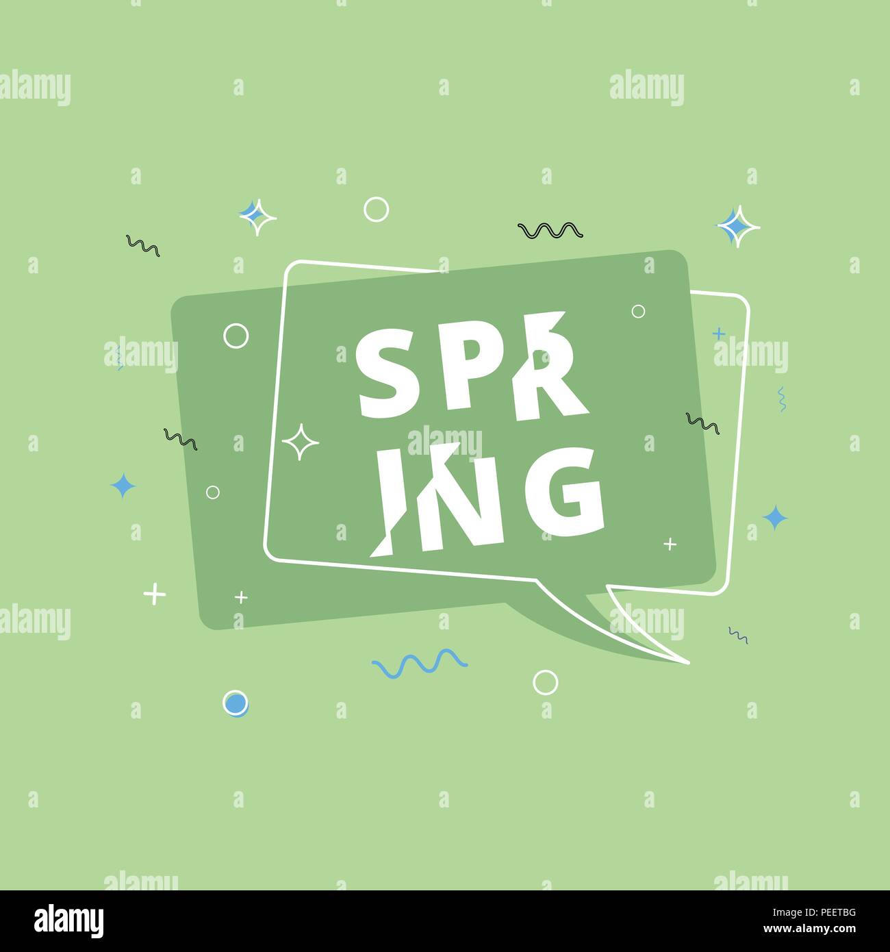 Spring Text Bubble Spring geometric vivid banner. Bubble badge. Sliced text effect ...