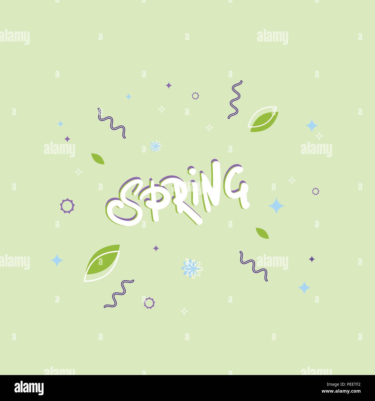 Spring lettering with geometric decorative shapes. Memphis style ...