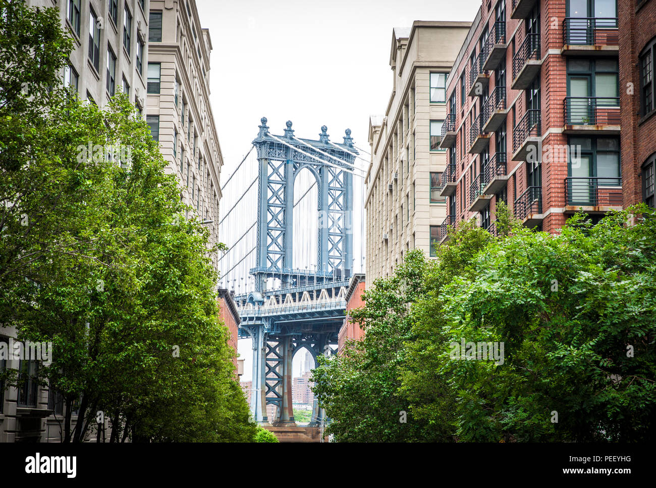 Manhattan Bridge in Brooklyn taken from the same street used in Once Upon a Time In America Stock Photo