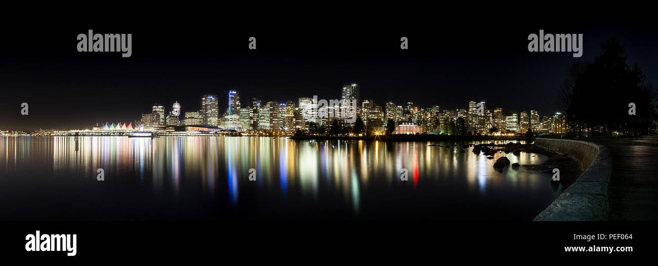 The downtown Vancouver skyline at night from Stanley Park Stock Photo ...