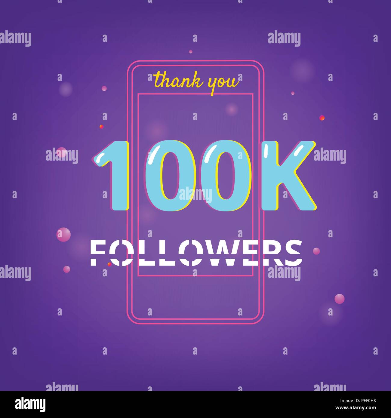 100K Followers thank you phrase with random items. Template for social media post. Glitch chromatic aberration style.  100000 subscribers banner. Vect Stock Vector