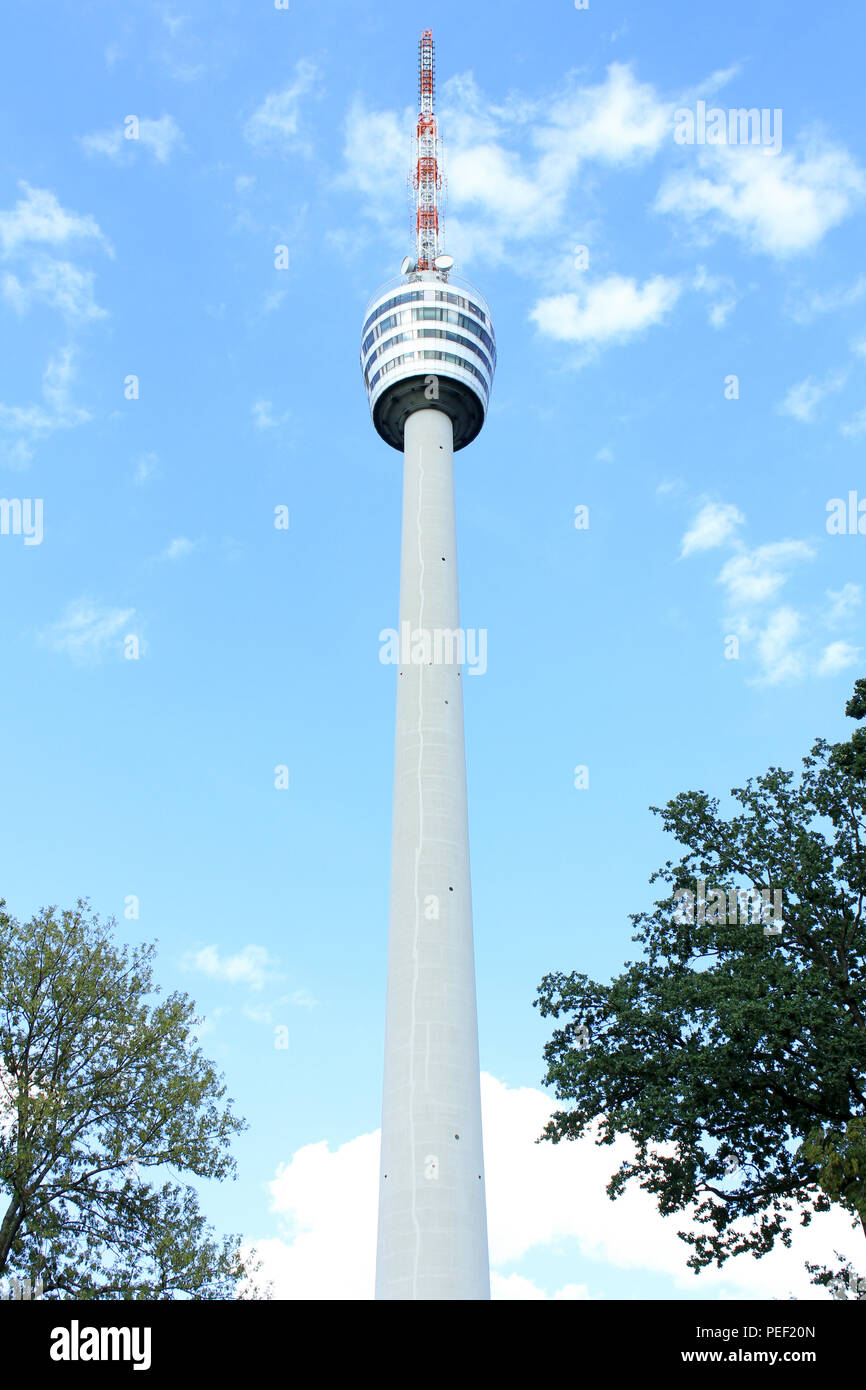 Famous TV Tower located Stuttgart Germany Telecommunications tower against blue sky Stock Photo