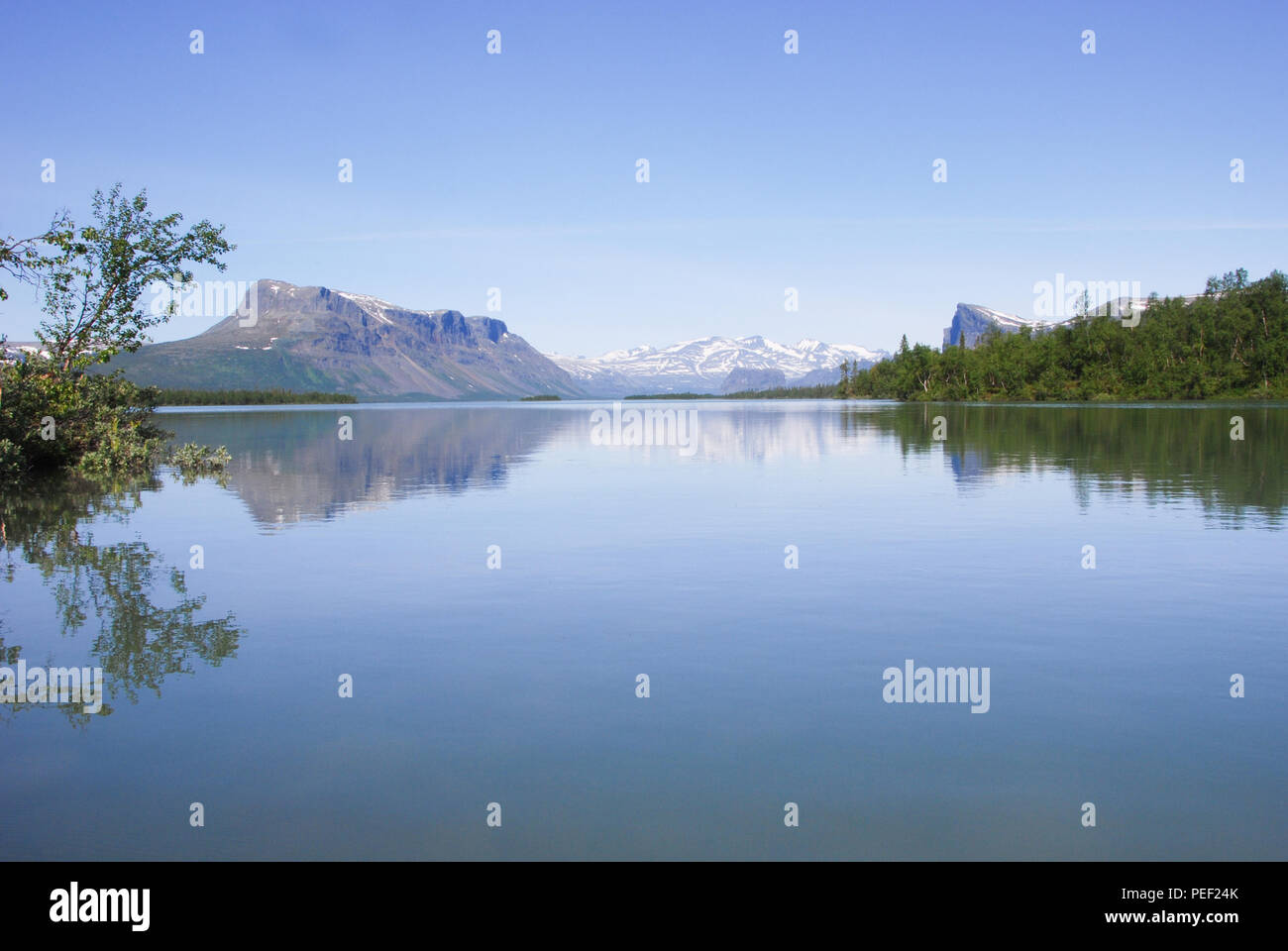 The beauty of Laponia Wilderness - Lake Laitaure Water Reflections. Stock Photo