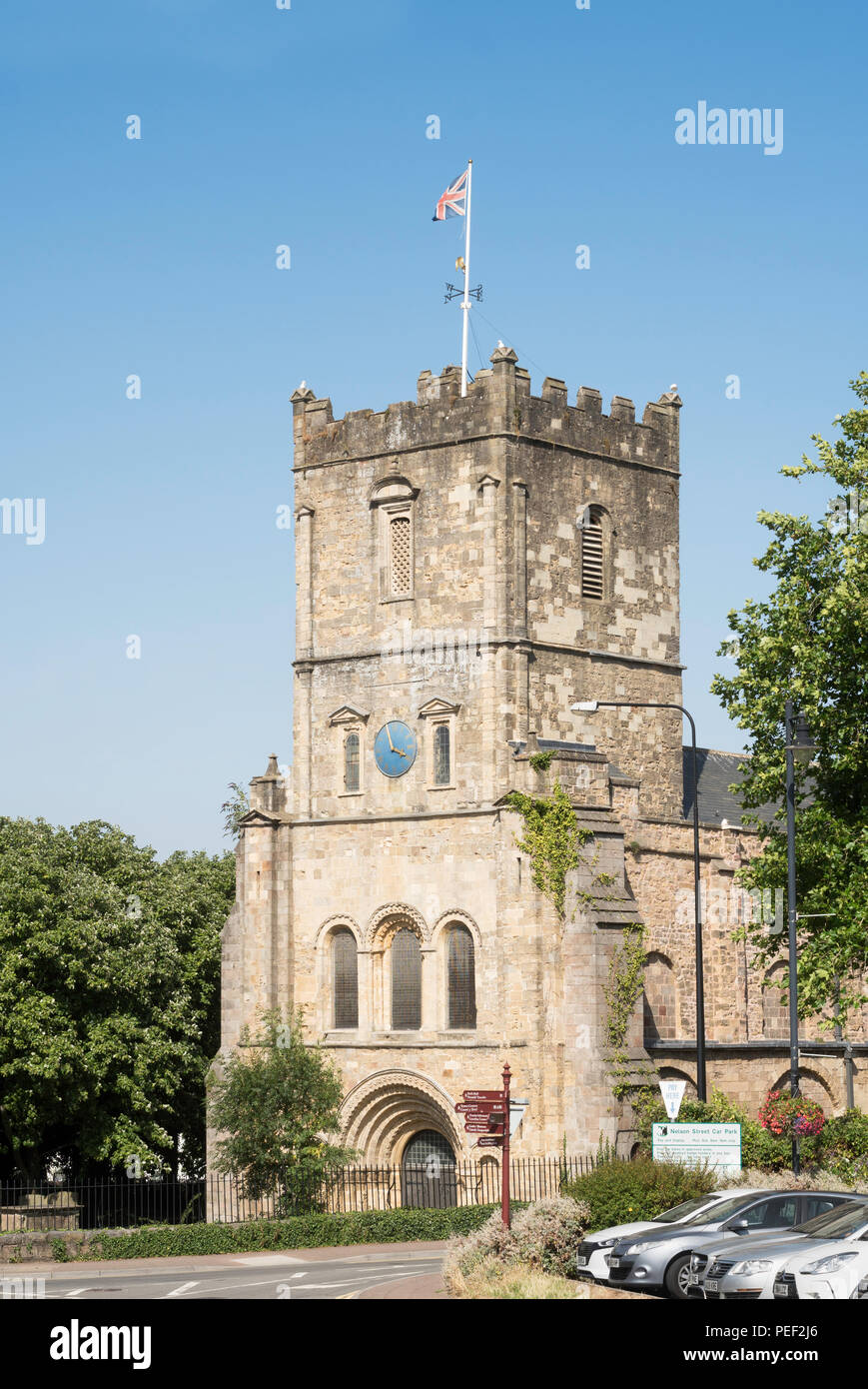 The tower of St Mary's church Chepstow, Monmouthshire, Wales, UK Stock ...