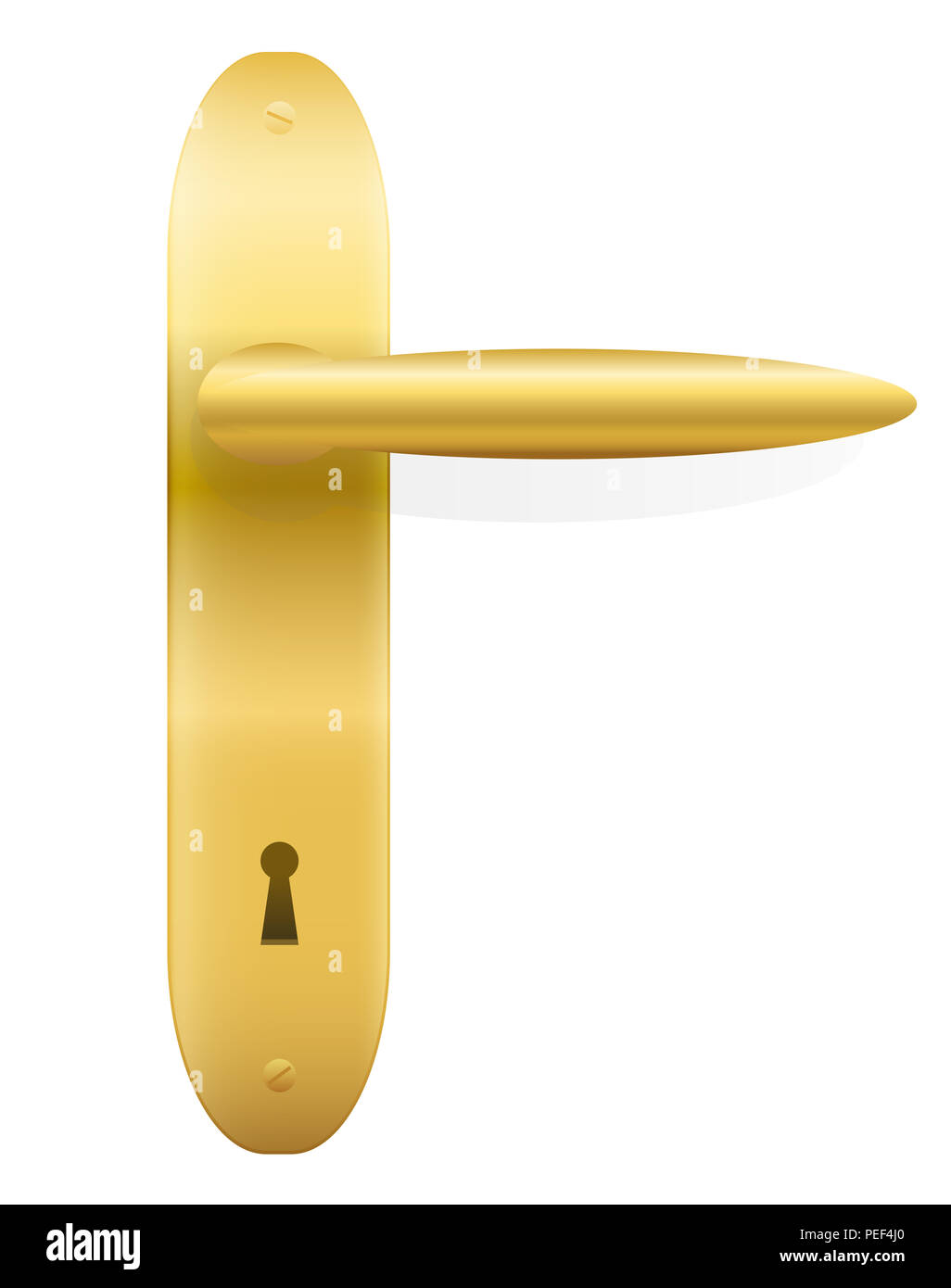Golden door handle with keyhole - illustration on white background. Stock Photo