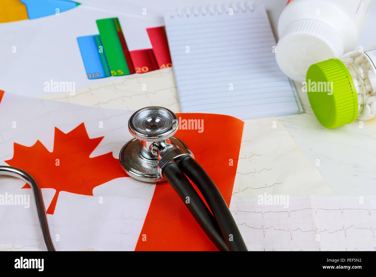 National Canadian flag on stethoscope conceptual series Canada Stock