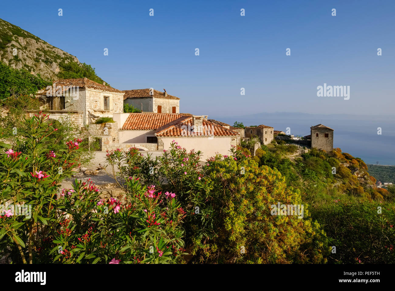 Mountain village Qeparo, near Himara, Albanian Riviera, Qark Vlora, Albania Stock Photo