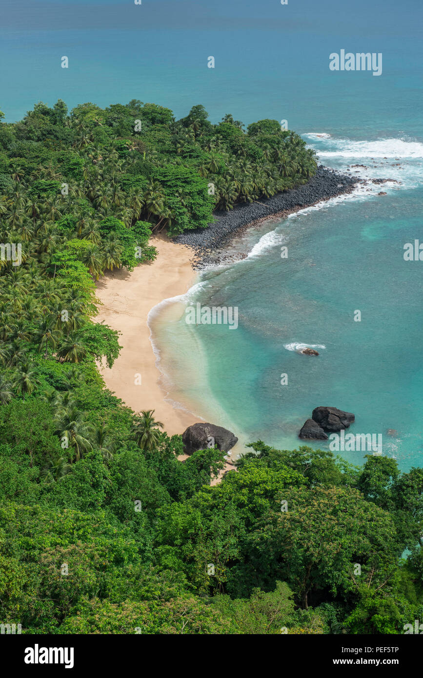 Banana-Beach, dense vegetation, island Príncipe, São Tomé and Príncipe Stock Photo