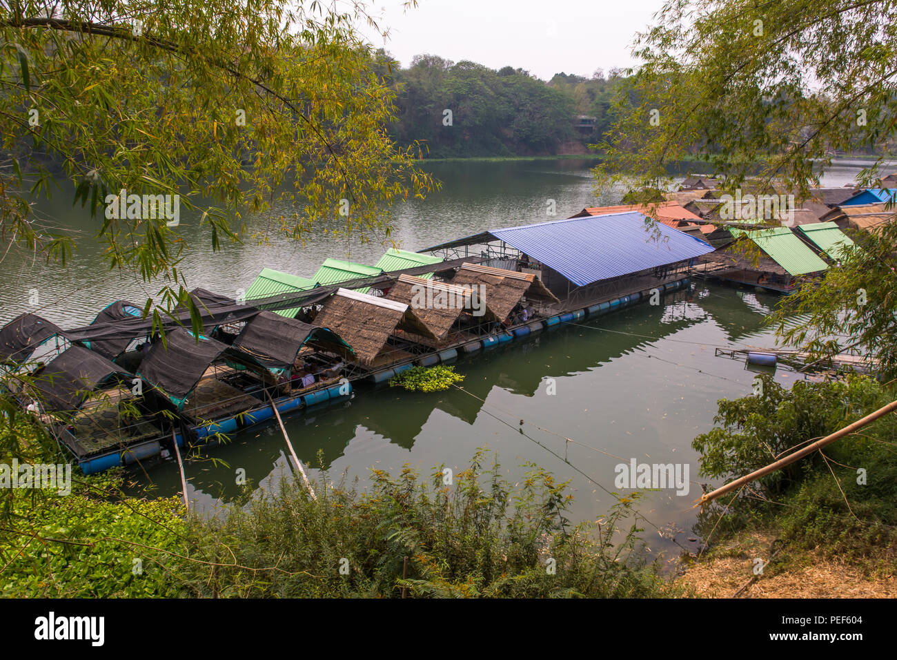 Floating Raft Restaurant in Ubon Ratchathani, Thailand Stock Photo