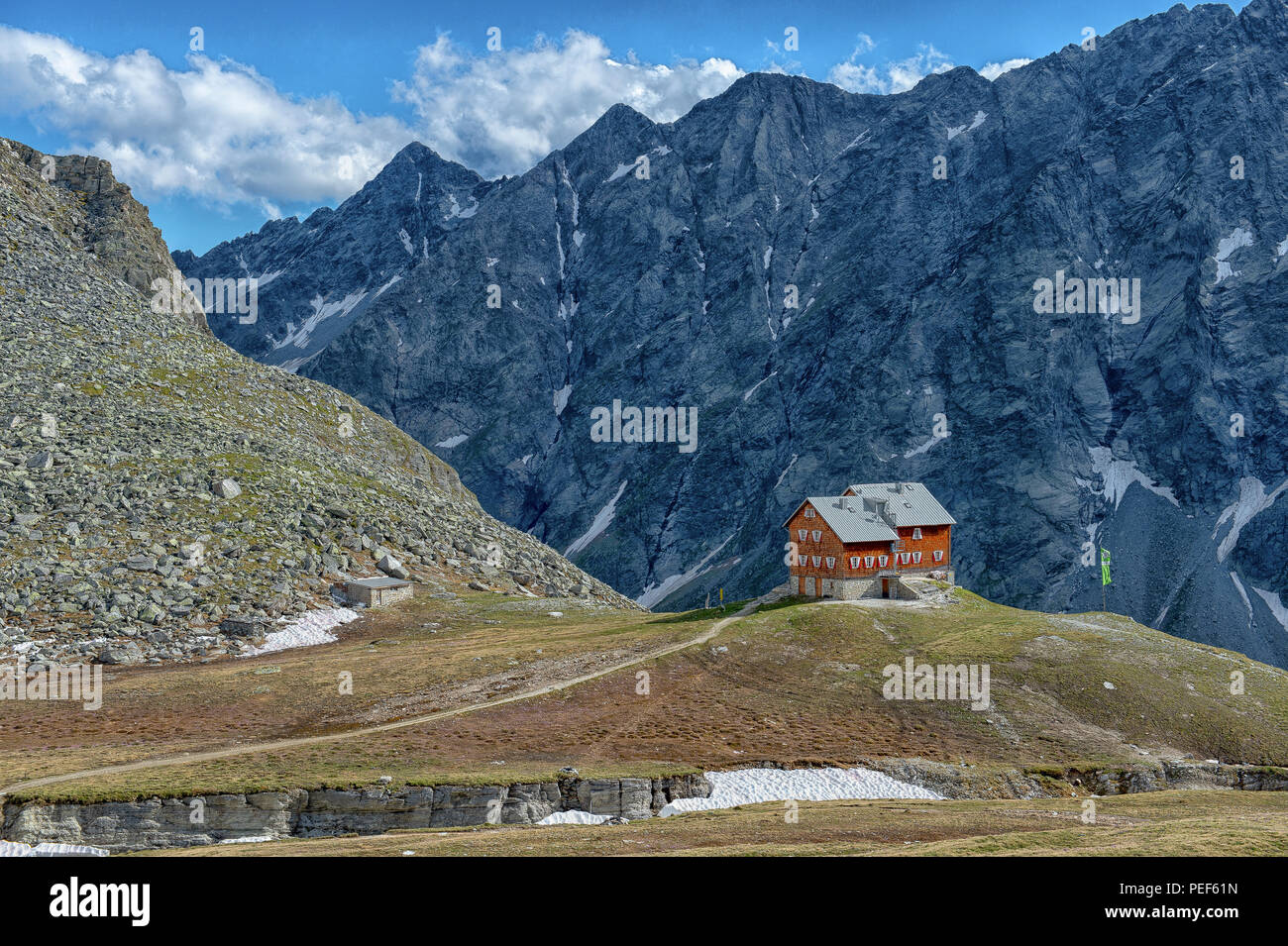 Mountain hut, Neue Reichenberger Hütte, Hohe Tauern National Park, East Tyrol, Austria Stock Photo