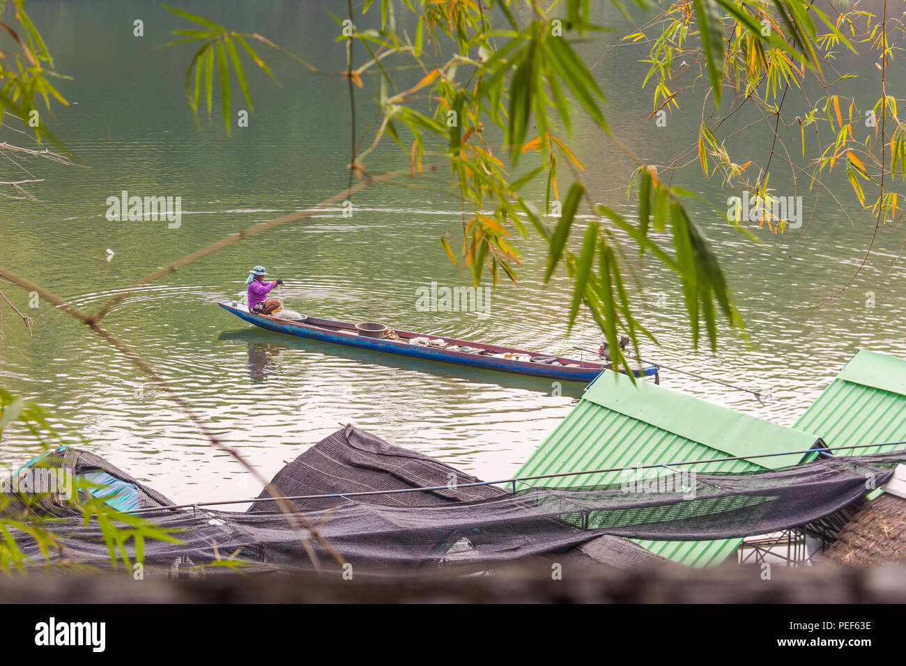 Floating Raft Restaurant in Ubon Ratchathani, Thailand Stock Photo