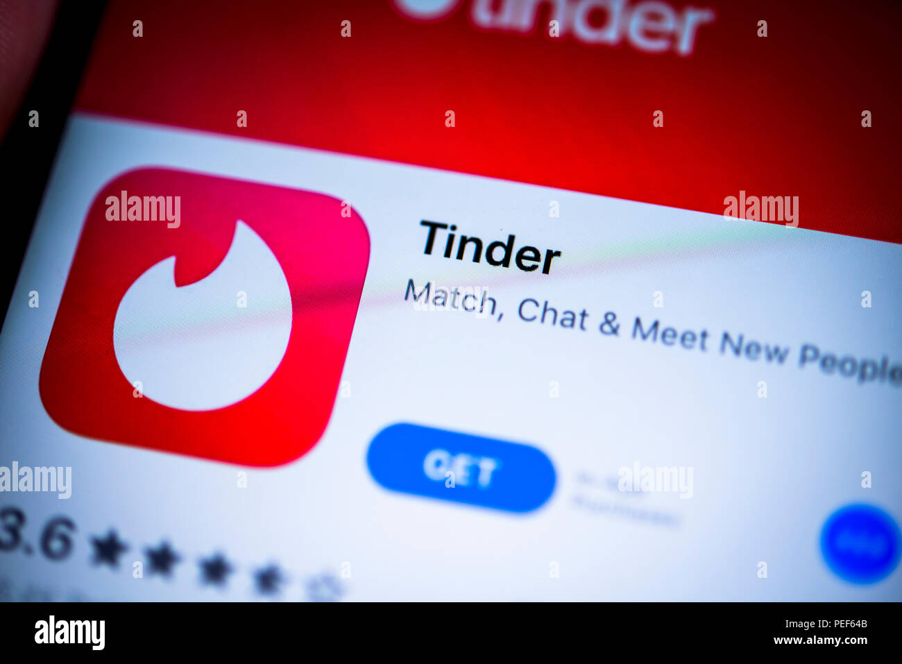 Tinder, online dating app in the Apple App Store, app icon, display, iPhone, iOS, smartphone, display, close-up, detail, Germany Stock Photo