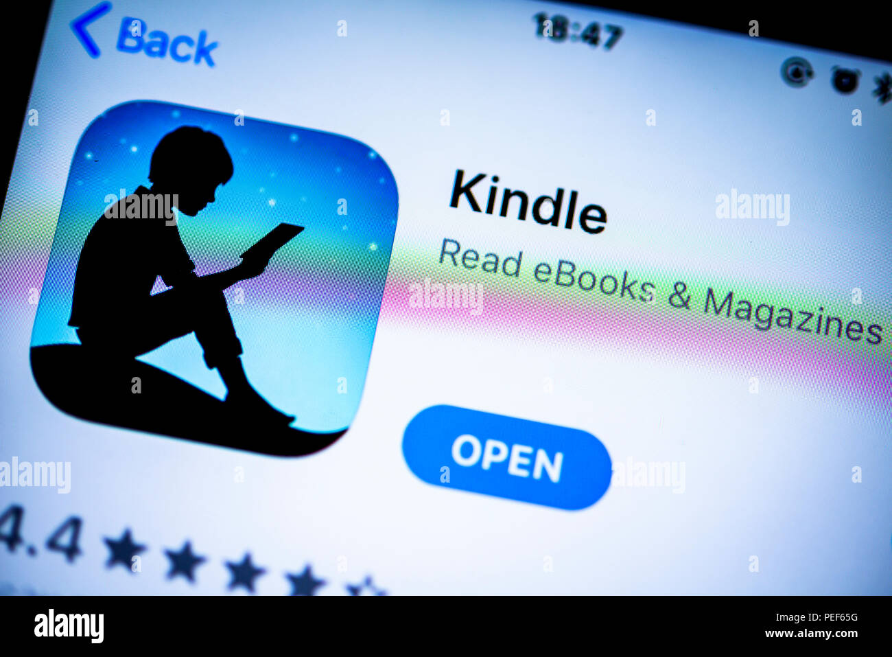 Amazon Kindle app, ebooks, in the Apple App Store, app icon, display, iPhone, iOS, smartphone, close-up, Germany Stock Photo