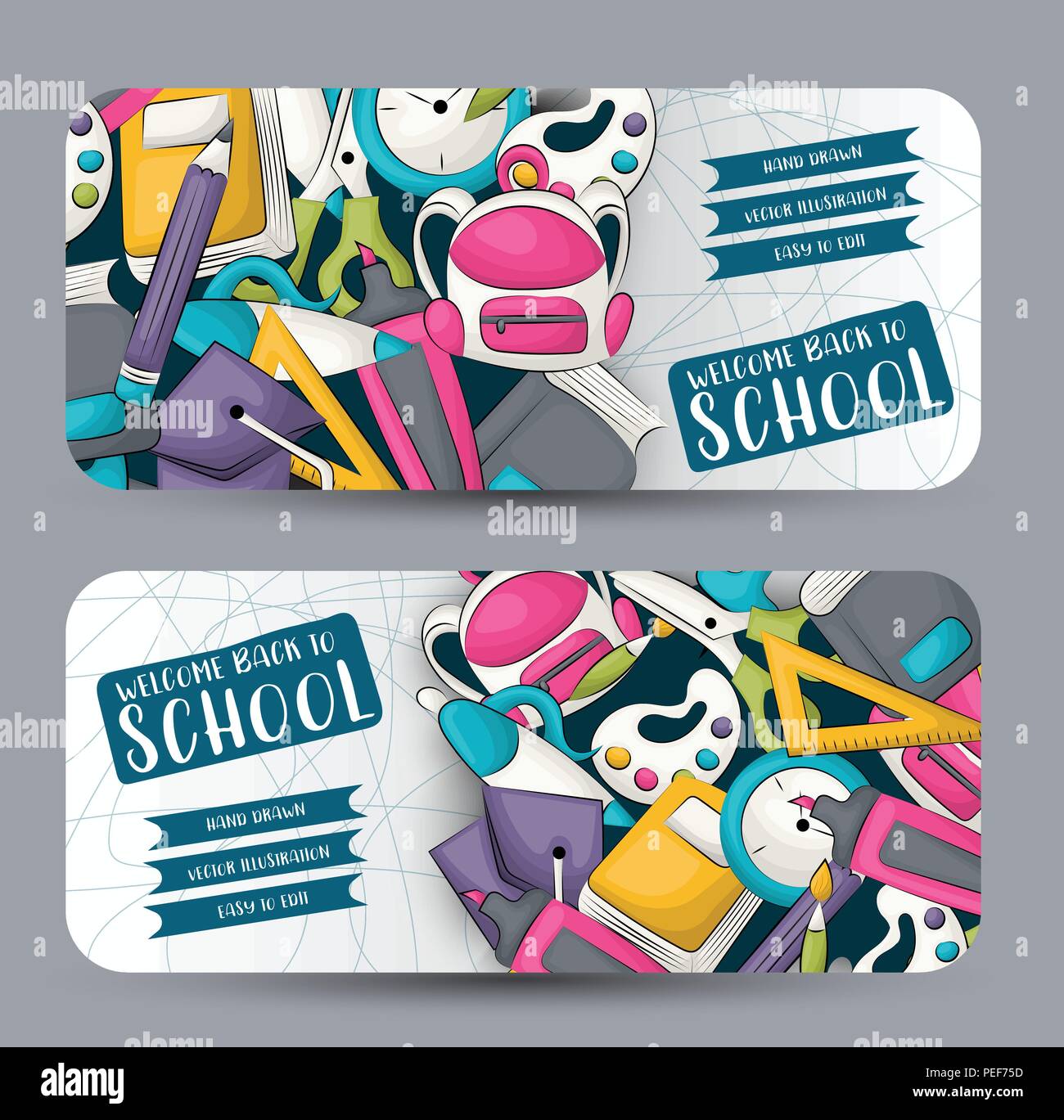 Back To School Concept Horizontal Banner Template Set Modern