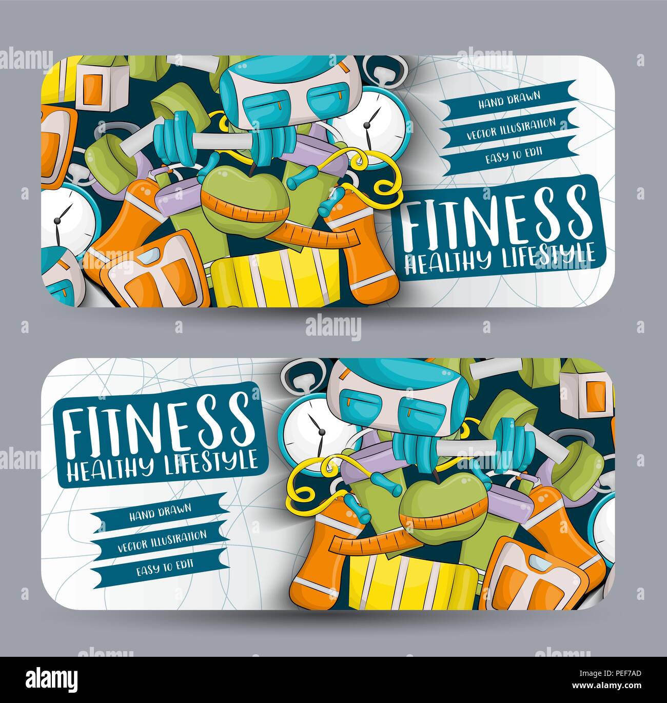 Fitness And Healthy Lifestyle Horizontal Banner Template Set