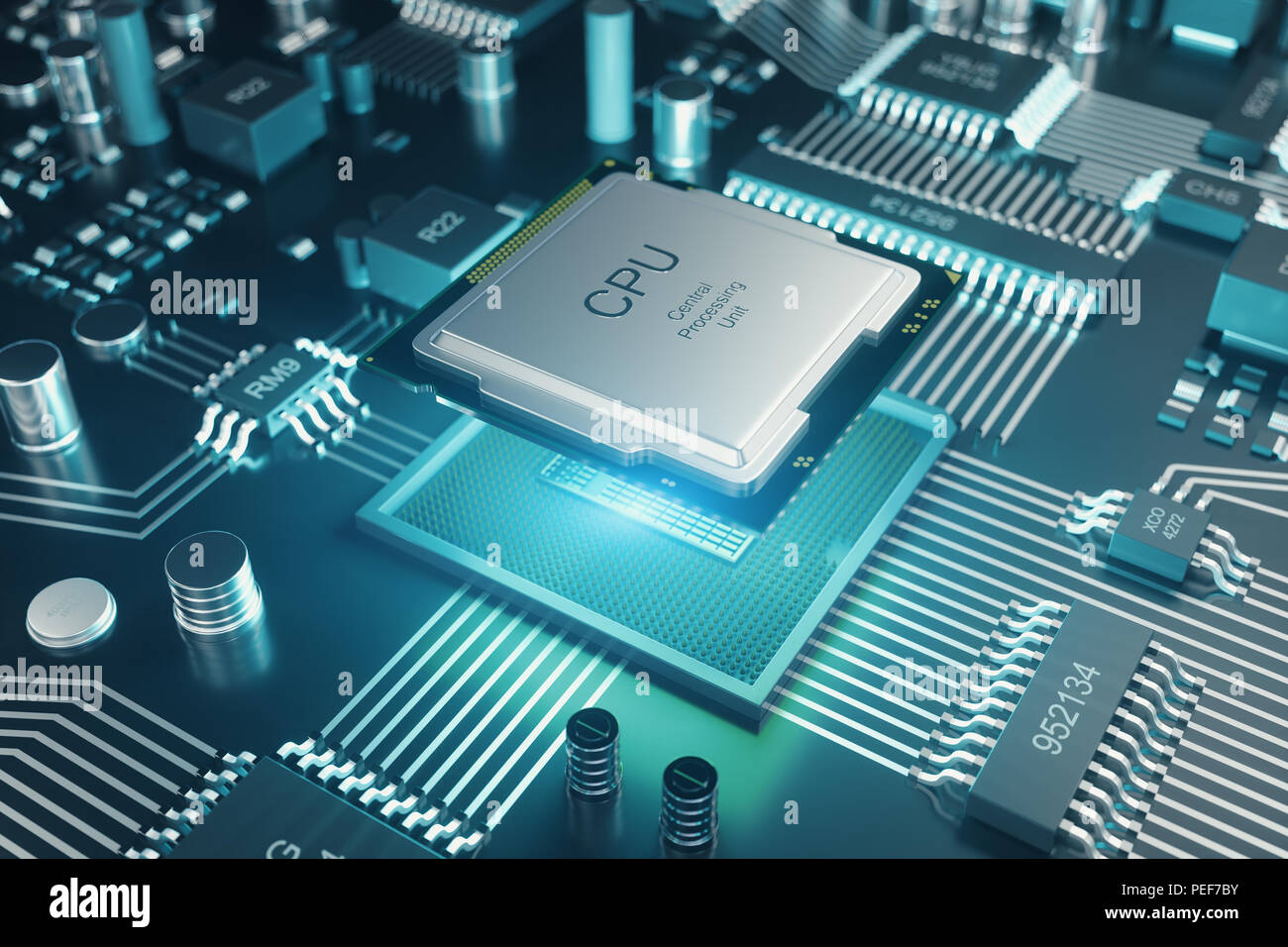 Cicruit board, artificial intelligence, ai, neural network concept. Technology background. Tech science background. Integrated communication processor Stock Photo