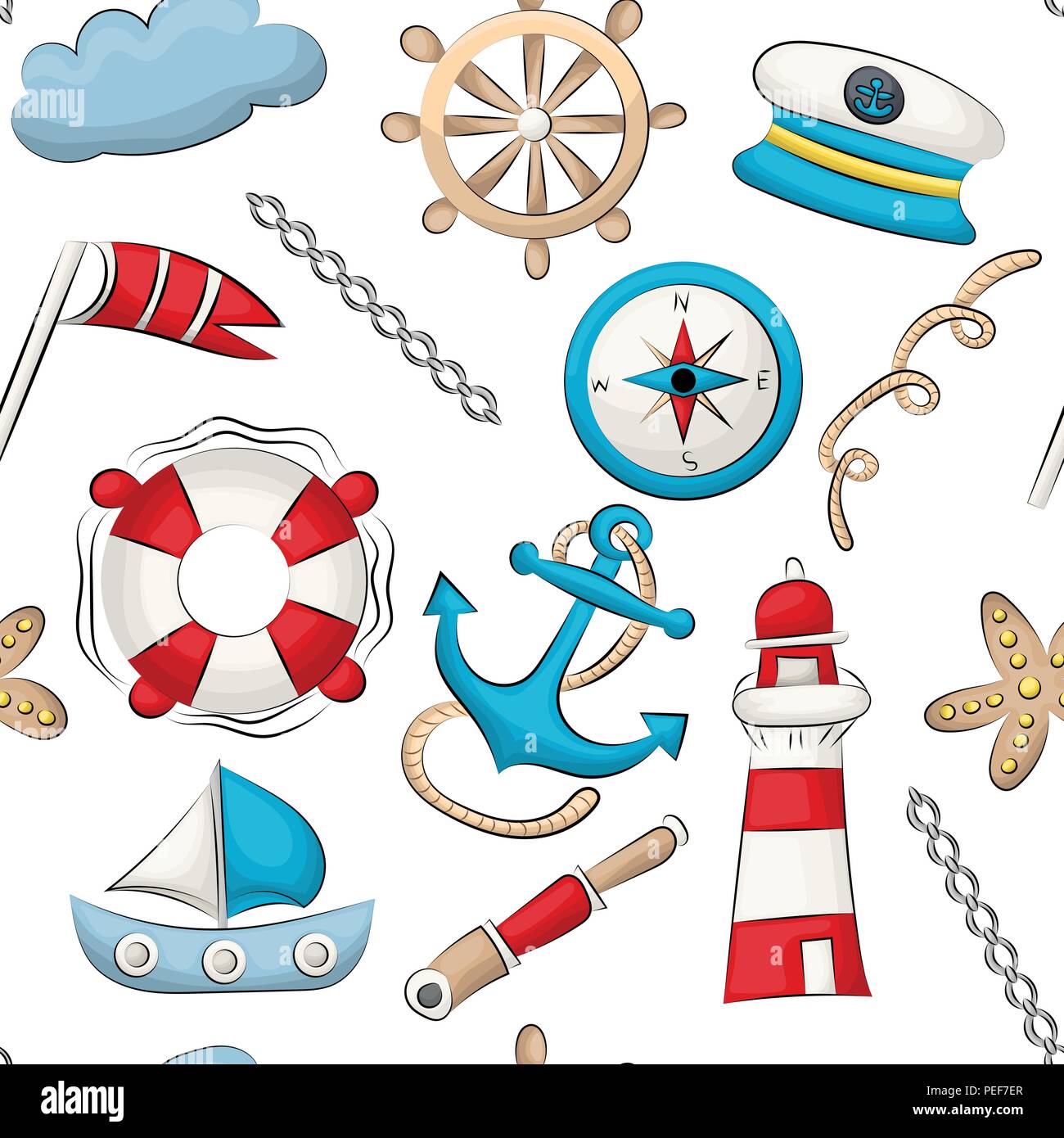 Marine nautical travel theme. Seamless pattern. Repeating background for  textile, wrapping, wallpaper. Vector illustration Stock Vector Image & Art  - Alamy