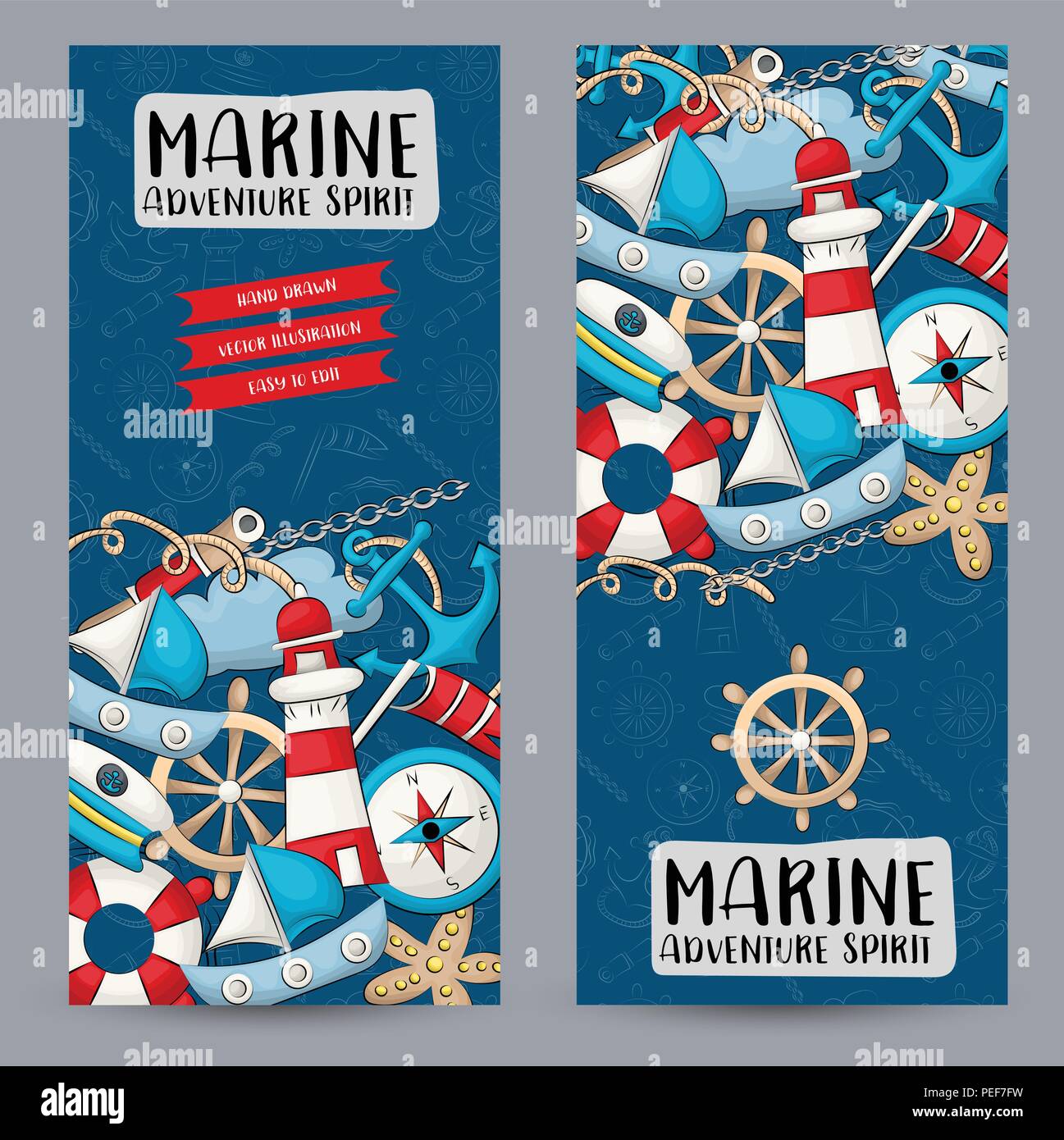 Marine nautical travel concept. Vertical banner template set Within Nautical Banner Template