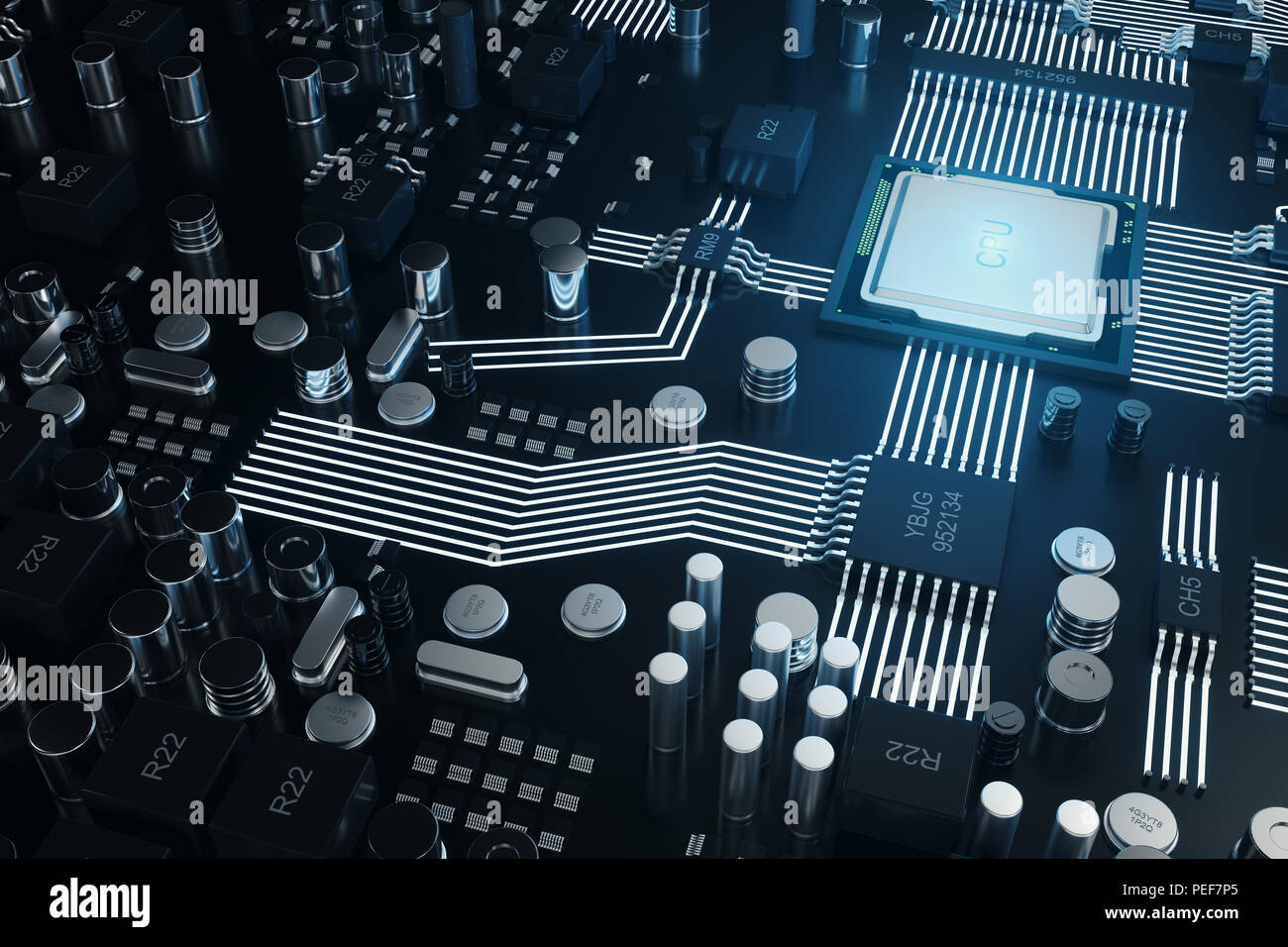 Cicruit board, artificial intelligence, ai, neural network concept. Technology background. Tech science background. Integrated communication processor Stock Photo