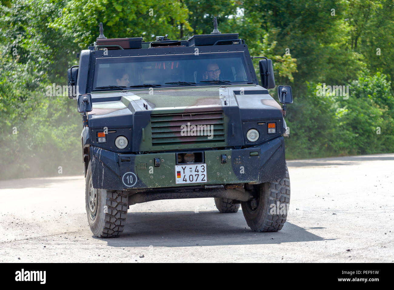 FELDKIRCHEN / GERMANY - JUNE 9, 2018: German armoured personnel carrier MOWAG Eagle, from Bundeswehr, drives on a road at Day of the Bundeswehr. Stock Photo