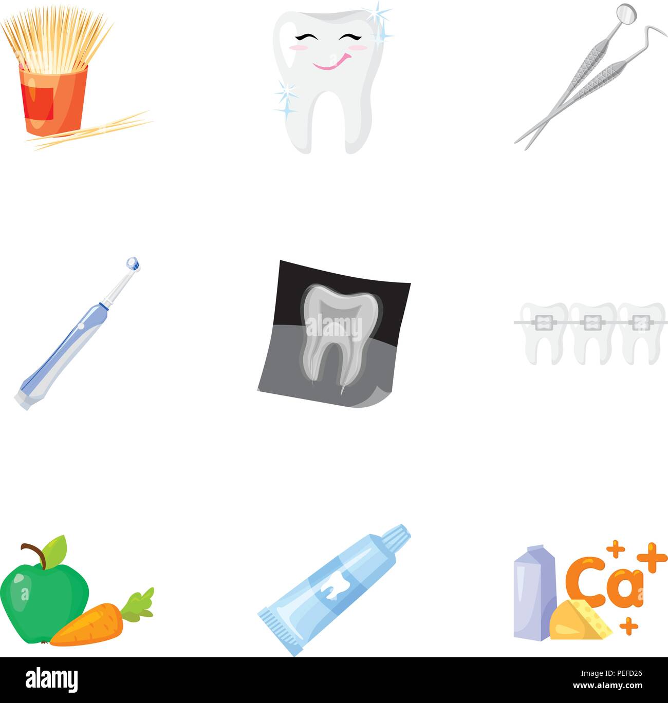 Dental care set icons in cartoon design. Big collection of dental care ...