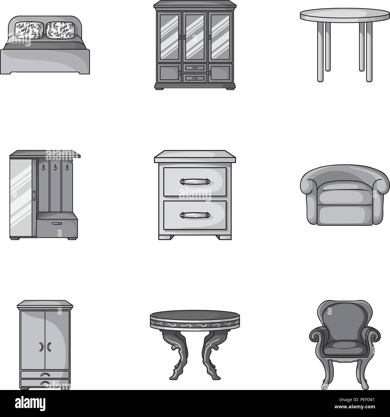 Furniture and home interior set icons in monochrome design. Big ...
