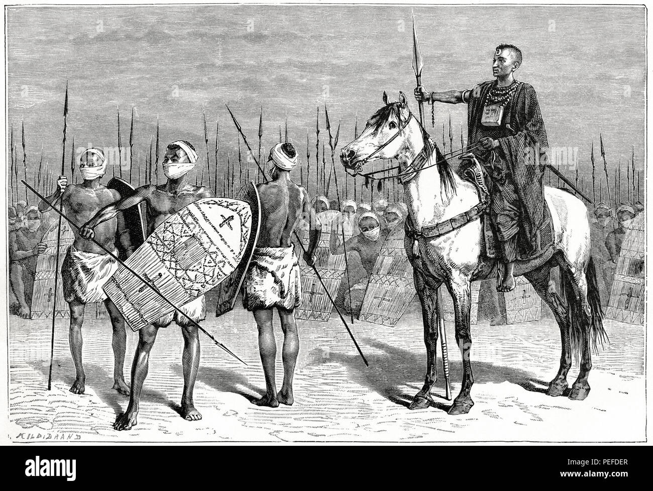 Group of Kanembu Warriors, Chad, Illustration, Harper's Monthly Magazine, 1879 Stock Photo