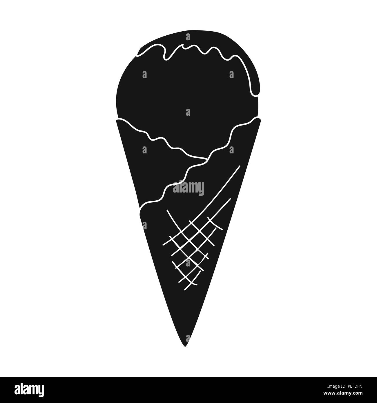 Ice cream on the waffle cone icon in black style isolated on white ...