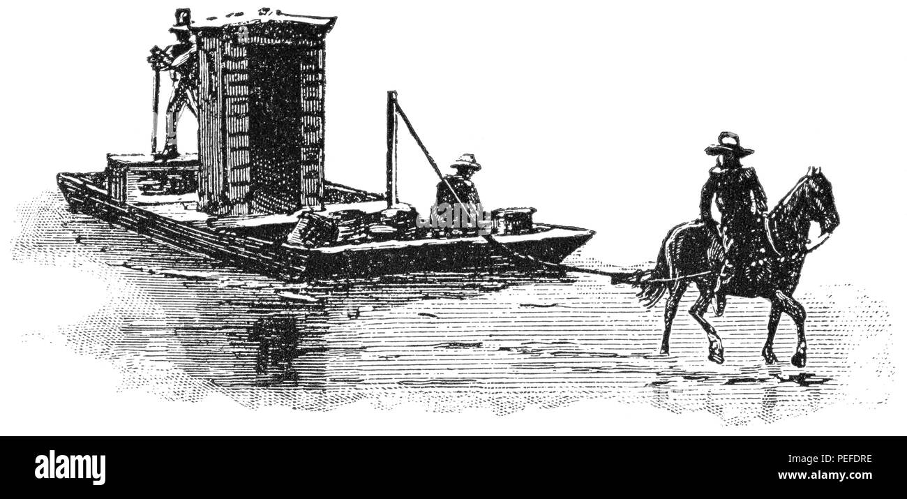 Horse Towing Raft in Shallows of Alleghany River, Pennsylvania, USA ...