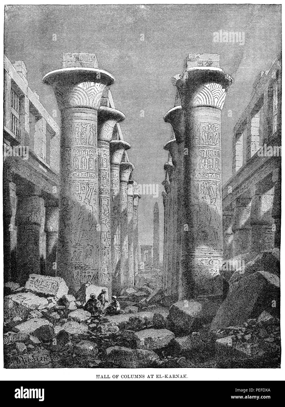 Hall of Columns, El-Karnak, Egypt, Illustration, Cyclopaedia of Universal History, Volume 1, The Ancient World, by John Clark Ridpath, the Jones Brothers Publishing Company, 1885 Stock Photo