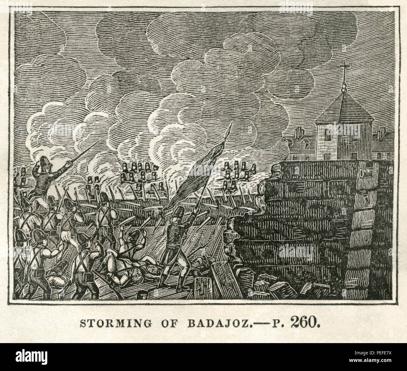 Storming of Badajoz, 1812, Illustration from the Book, Historical Cabinet, L.H. Young Publisher, New Haven, 1834 Stock Photo