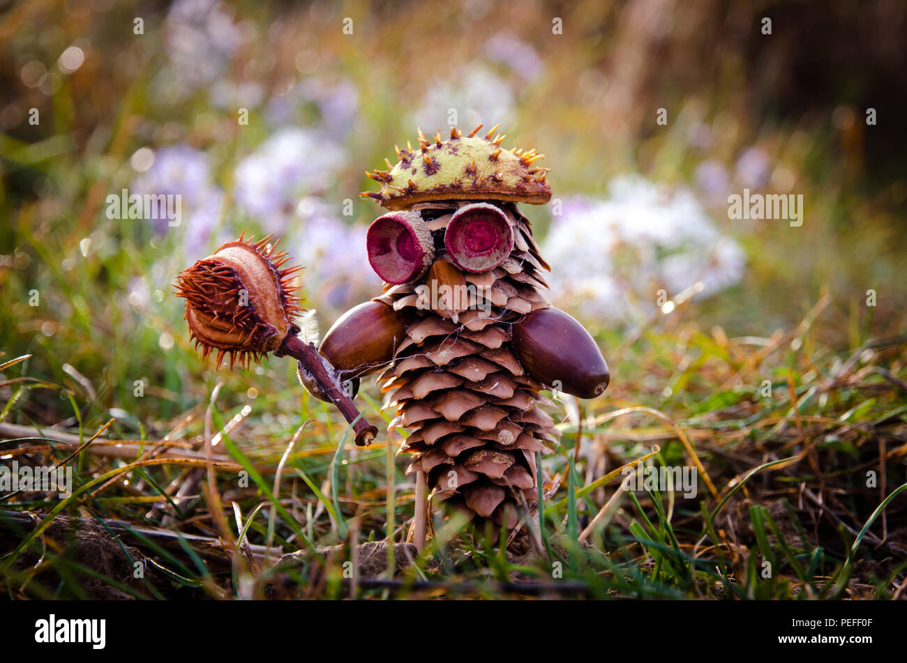 cute funny fantasy figure  made from pine cone Stock Photo