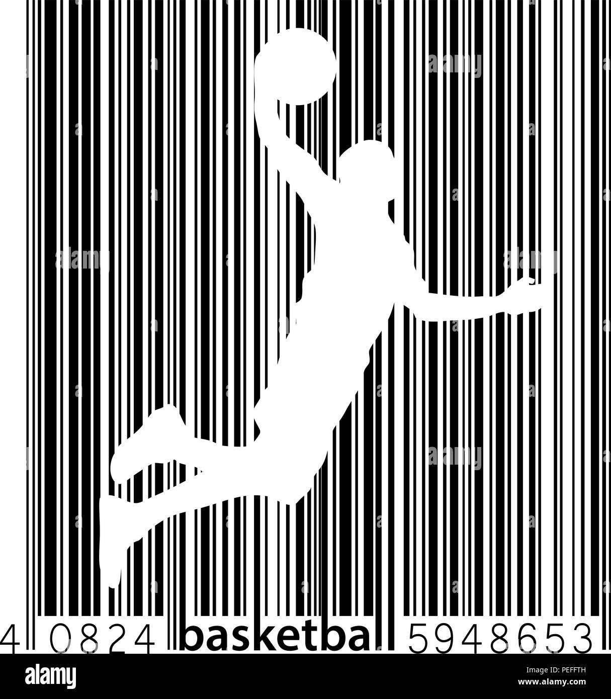 Silhouette of a basketball player and barcode. Stock Vector