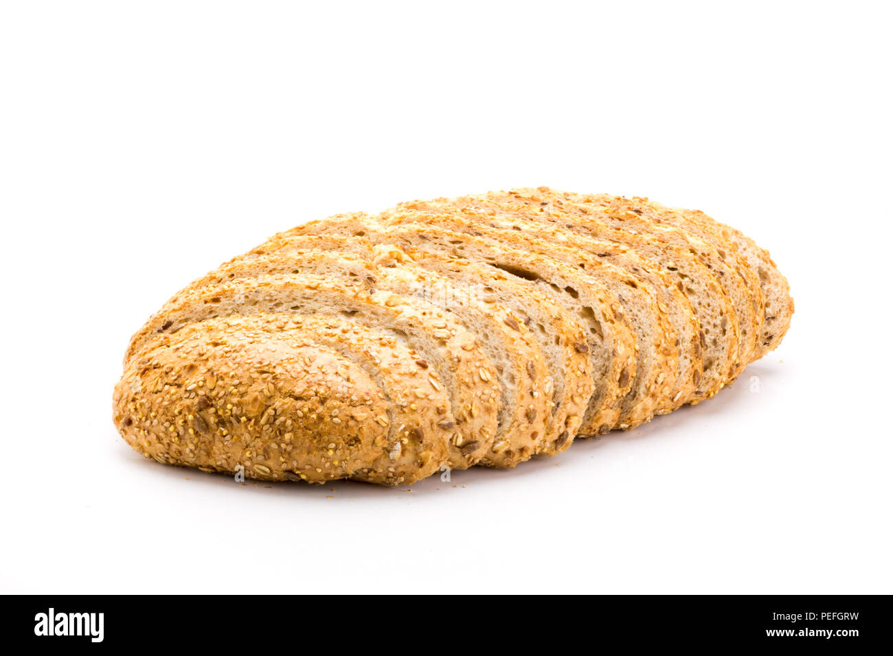 Freshly baked 7 cereals bread, whole grain food with a lot of fiber isolated on a white background Stock Photo