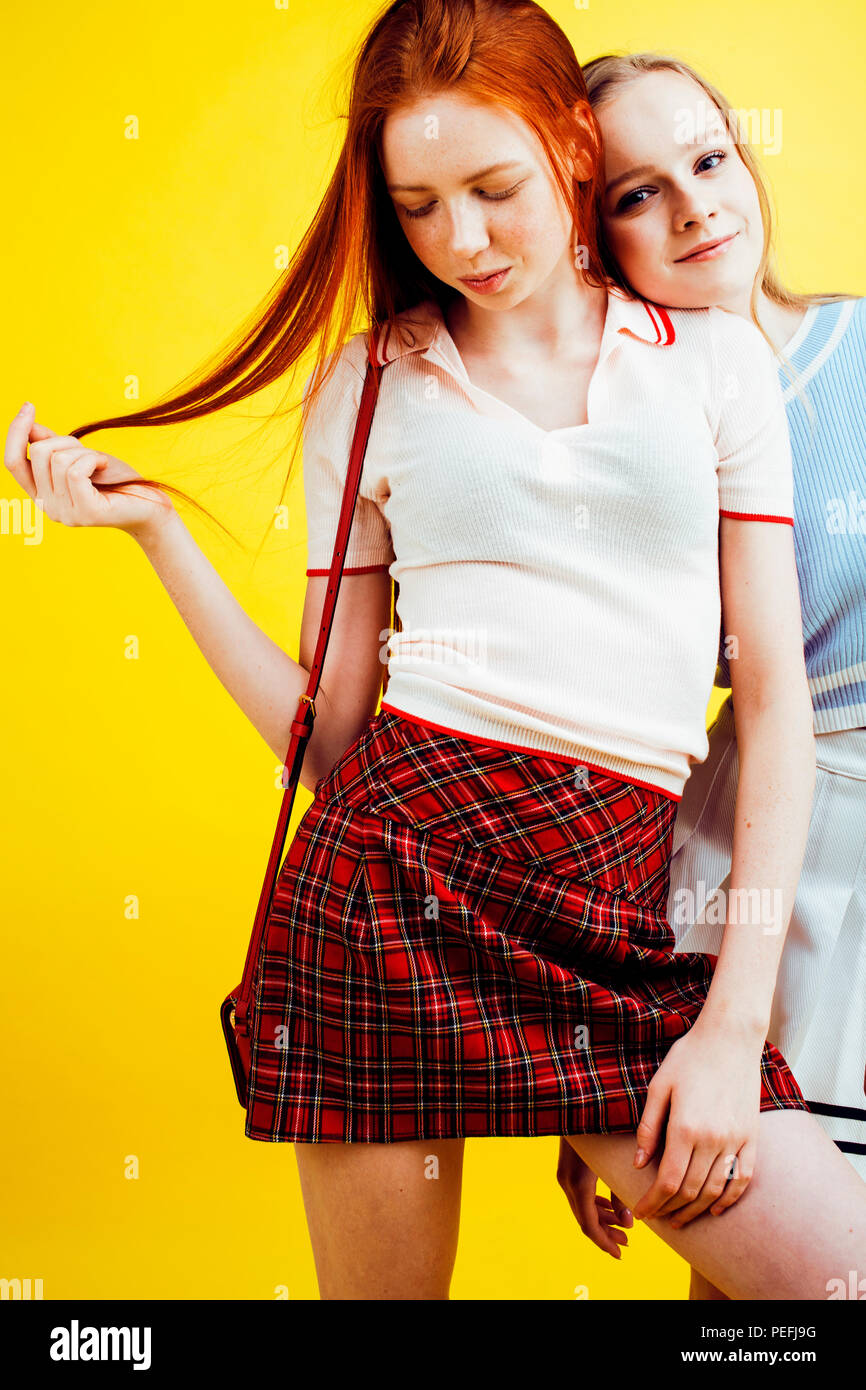 lifestyle people concept: two pretty young school teenage girls Stock ...