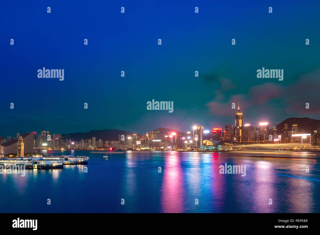 Hong Kong Harbor View at night Stock Photo - Alamy