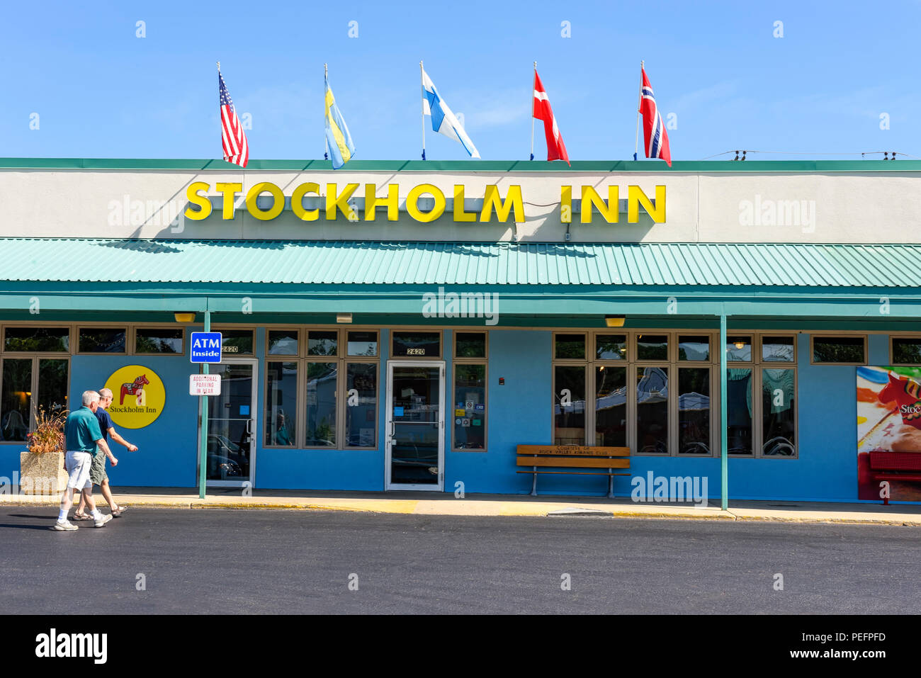 The exterior Front of the Stockholm Inn in Rockford, Illinois Stock Photo