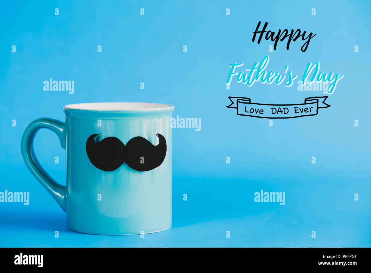 Happy fathers day concept. mustache and bow tie on cyan pastel coffee ...